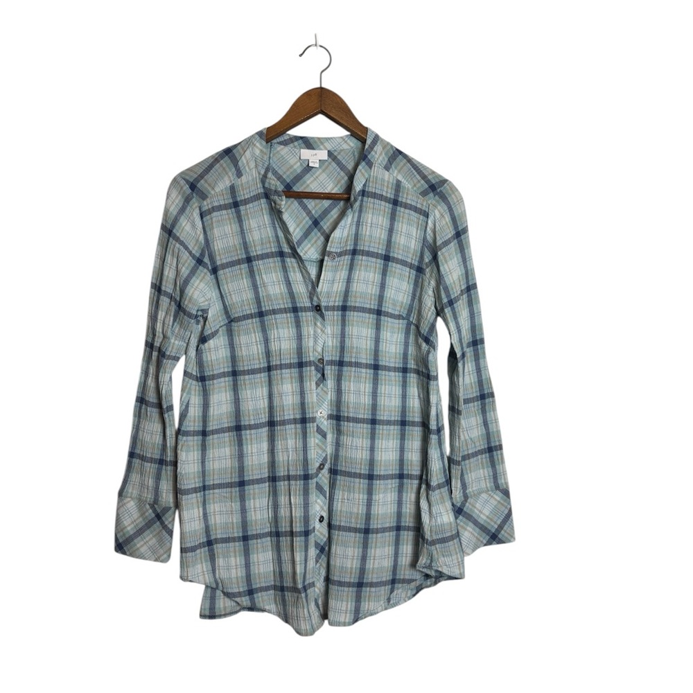J. Jill Blue Plaid Crinkle Textured Pleated Back Tunic Top - Picture 4 of 9